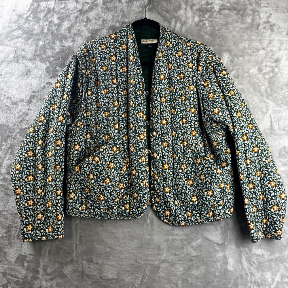 Universal Thread Quilted Jacket Women Medium Green Floral Boho Padded (1851)